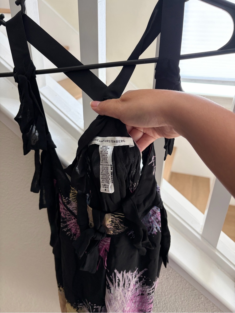 Diane Von Furstenberg Black Sleeveless Blouse with Purple & Blue Burst Print - Picture 4 of 5